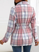 Drawstring Plaid Button Up Jacket with Chest Pockets OutfitFlow